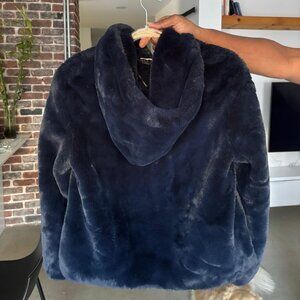 MANGO Faux Fur Hooded Coat Blue